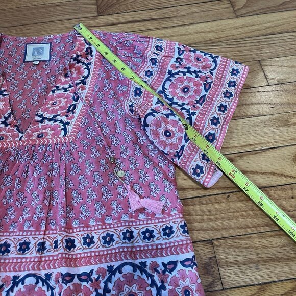 Bell by Alicia Bell Tuckernuck Pink Navy Printed Angel Flutter Sleeve Top Small - Picture 10 of 11